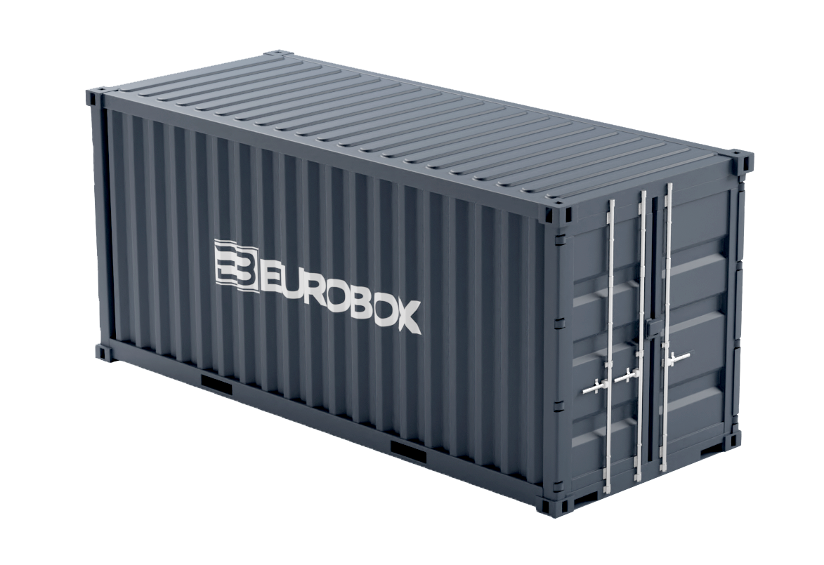 Eurobox : Container Maritime Eurobox en 3D gris foncé logoté Eurobox.