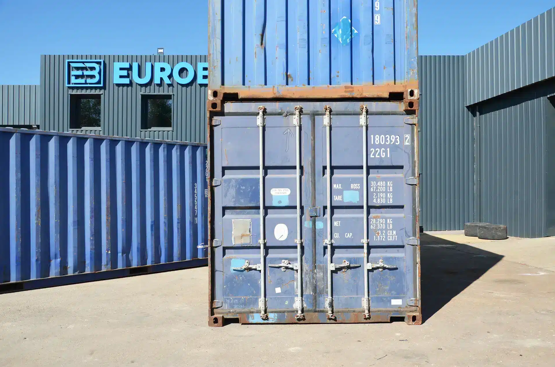 Conteneur maritime bleu 20 pieds d'occasion. Container à acheter sur Lyon