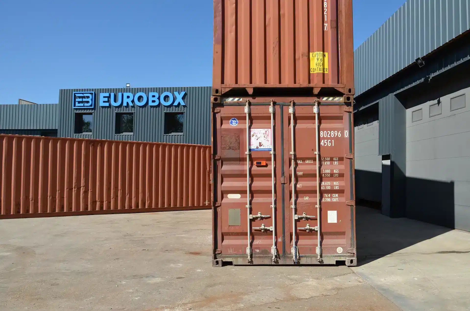 Portes de conteneur d'occasion, container maritime rouge brique 40pieds HC, conteneur disponible à la vente ou la location
